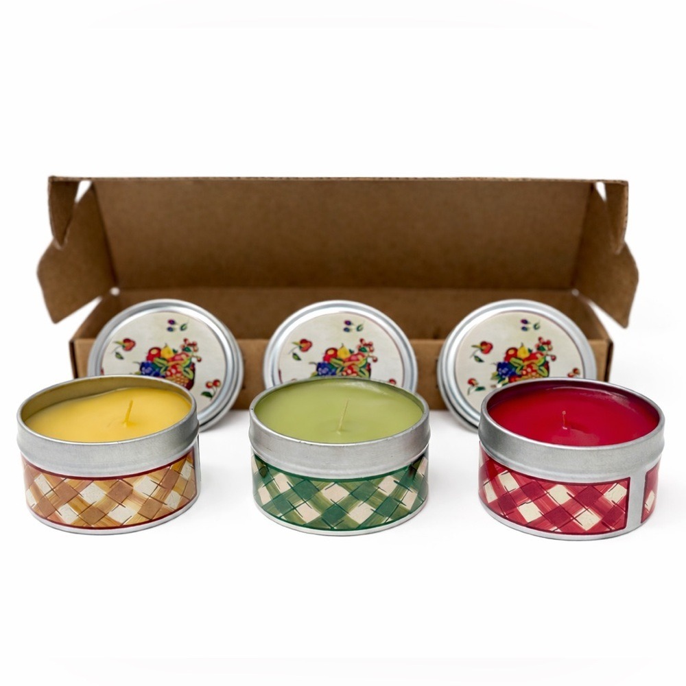 NWOT Longaberger Kitchen Candle Set 3 Tin Candles Golden Pear Citrus Sage